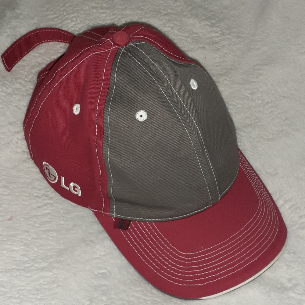 New LG Employee Red & Gray Dad Hat Baseball Worker Cap Promo Cell Phone